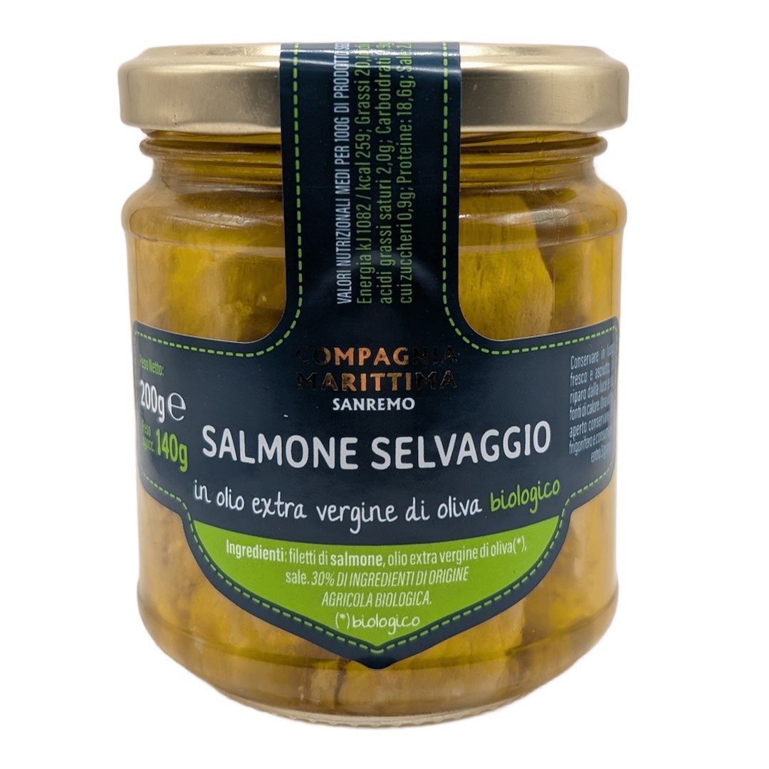 ŁOSOŚ ATLANTYCKI FILETY W BIO OLIWIE Z OLIWEK EXTRA VIRGIN 200 g (SŁOIK) – COMPAGNIA MEDITERRANEA ŁOSOŚ ATLANTYCKI FILETY W BIO OLIWIE Z OLIWEK EXTRA VIRGIN 200 g (SŁOIK) – COMPAGNIA MEDITERRANEA