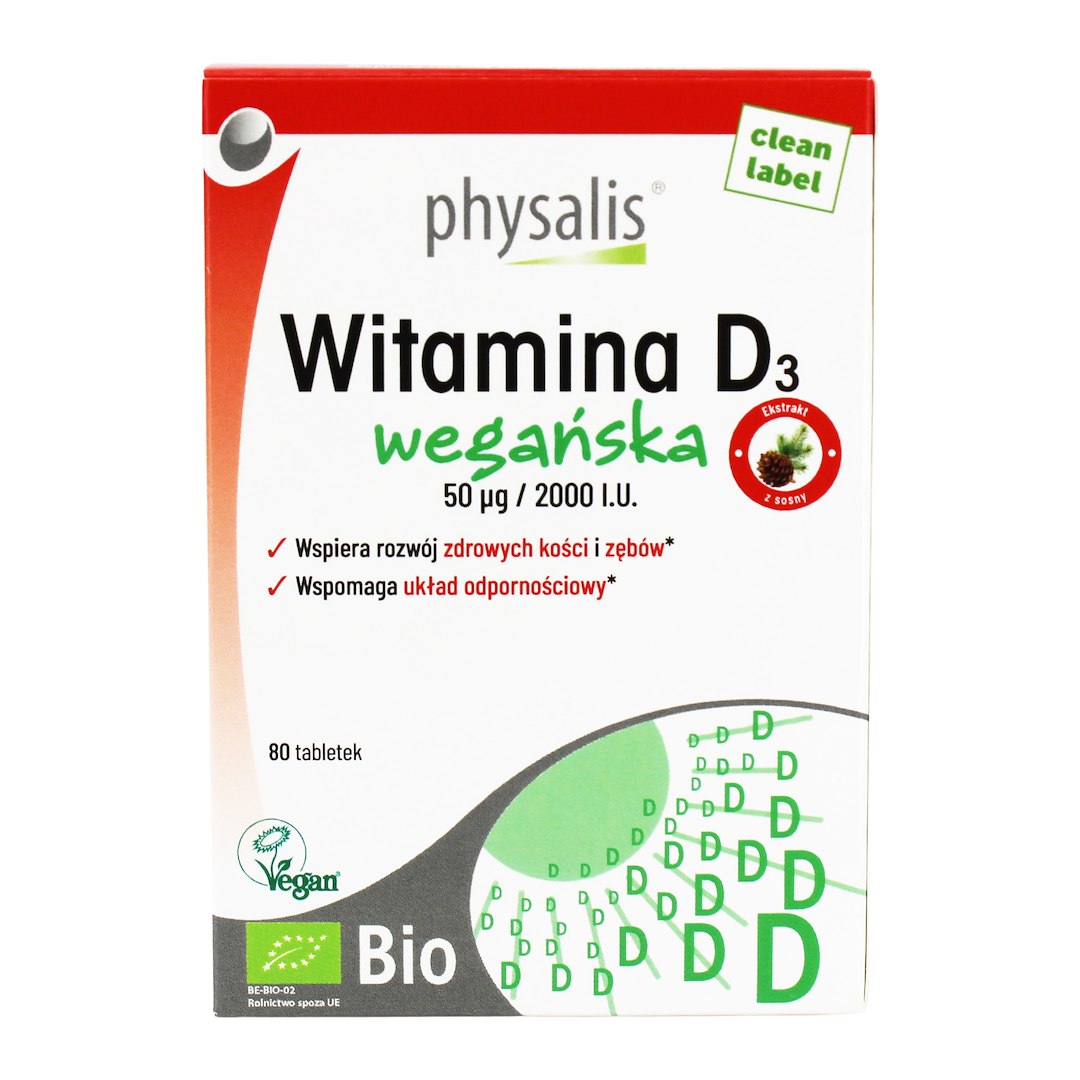 WITAMINA D3 VEGAN BIO 50 mcg (2000 j.m) 80 TABLETEK – PHYSALIS WITAMINA D3 VEGAN BIO 50 mcg (2000 j.m) 80 TABLETEK – PHYSALIS