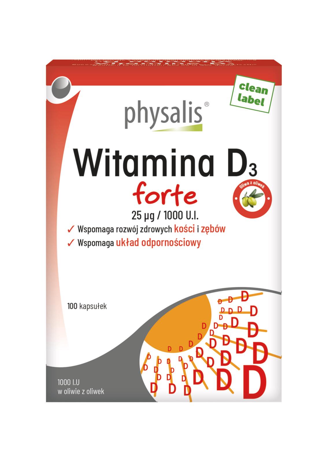 WITAMINA D3 25 mcg (1000 j.m) FORTE 100 KAPSUŁEK – PHYSALIS WITAMINA D3 25 mcg (1000 j.m) FORTE 100 KAPSUŁEK – PHYSALIS