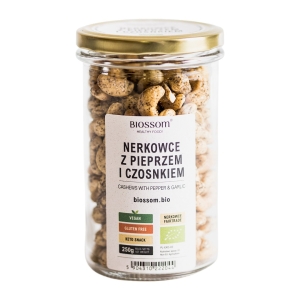 ORZECHY NERKOWCA Z PIEPRZEM I CZOSNKIEM BEZGLUTENOWE FAIR TRADE BIO 250 g – BIOSSOM