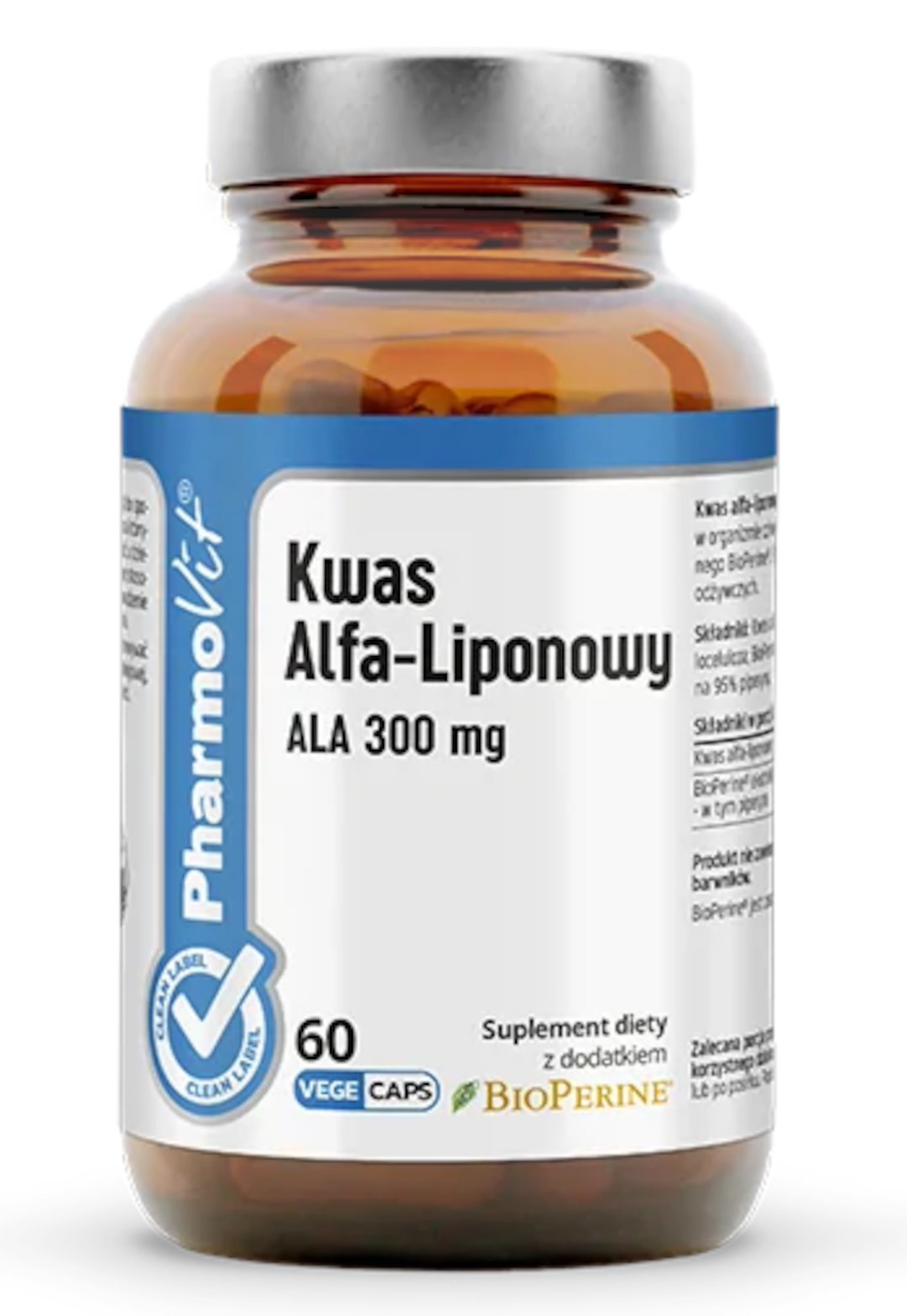 KWAS ALFA-LIPONOWY ALA (300 mg) BEZGLUTENOWY 60 KAPSUŁEK – PHARMOVIT (CLEAN LABEL) KWAS ALFA-LIPONOWY ALA (300 mg) BEZGLUTENOWY 60 KAPSUŁEK – PHARMOVIT (CLEAN LABEL)