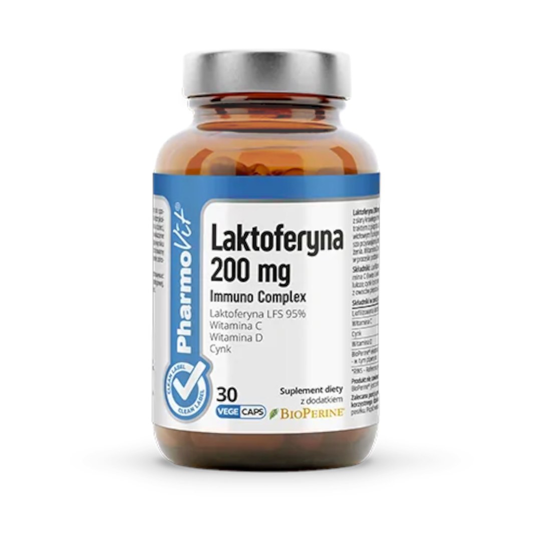 KAPSUŁKI NA UKŁAD ODPORNOŚCIOWY (LAKTOFERYNA IMMUNO COMPLEX) BEZGLUTENOWE 30 szt. – PHARMOVIT (CLEAN LABEL) KAPSUŁKI NA UKŁAD ODPORNOŚCIOWY (LAKTOFERYNA IMMUNO COMPLEX) BEZGLUTENOWE 30 szt. – PHARMOVIT (CLEAN LABEL)
