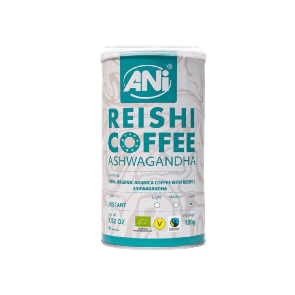 KAWA ROZPUSZCZALNA ARABICA Z REISHI I ASHWAGANDHA BIO 100 g – ANI KAWA ROZPUSZCZALNA ARABICA Z REISHI I ASHWAGANDHA BIO 100 g – ANI