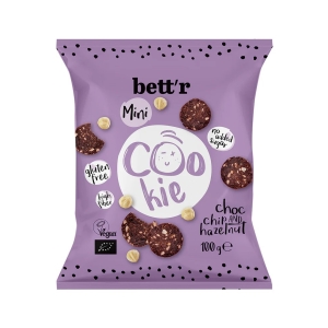 CIASTKA Z CZEKOLADĄ I ORZECHAMI LASKOWYMI BEZ DODATKU CUKRÓW BEZGLUTENOWE BIO 100 g – BETT’R