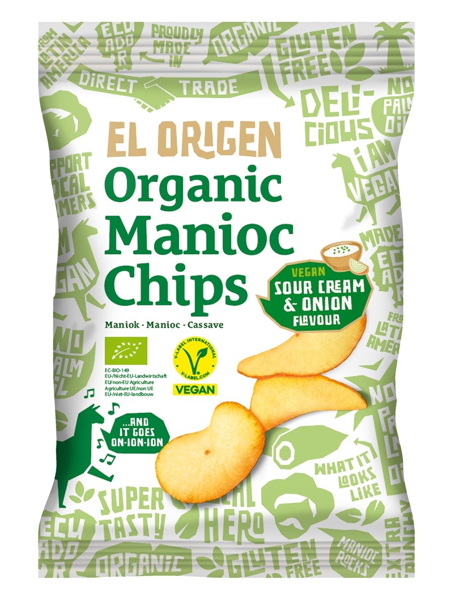 CHIPSY Z MANIOKU O SMAKU ŚMIETANKOWO – CEBULOWYM WEGAŃSKIE BEZGLUTENOWE BIO 60 g – EL ORIGEN CHIPSY Z MANIOKU O SMAKU ŚMIETANKOWO – CEBULOWYM WEGAŃSKIE BEZGLUTENOWE BIO 60 g – EL ORIGEN