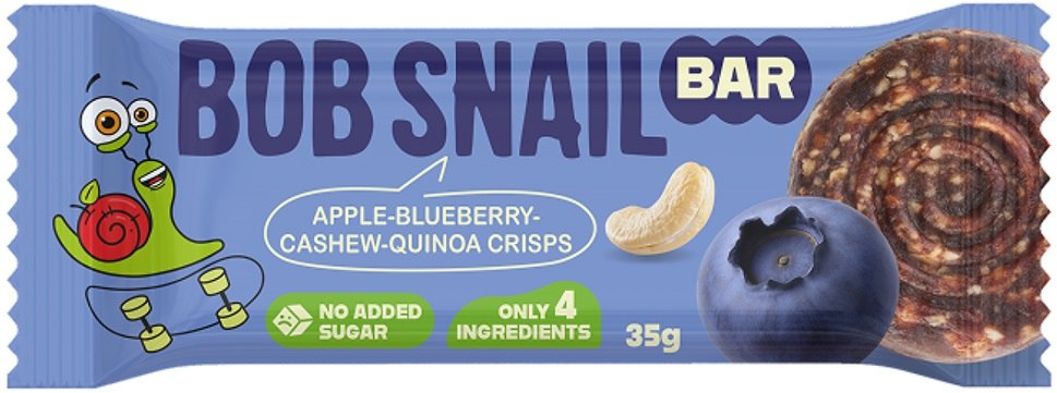 BATON JABŁKO – BORÓWKA – ORZECHY NERKOWCA BEZ DODATKU CUKRÓW 35 g – BOB SNAIL BATON JABŁKO – BORÓWKA – ORZECHY NERKOWCA BEZ DODATKU CUKRÓW 35 g – BOB SNAIL