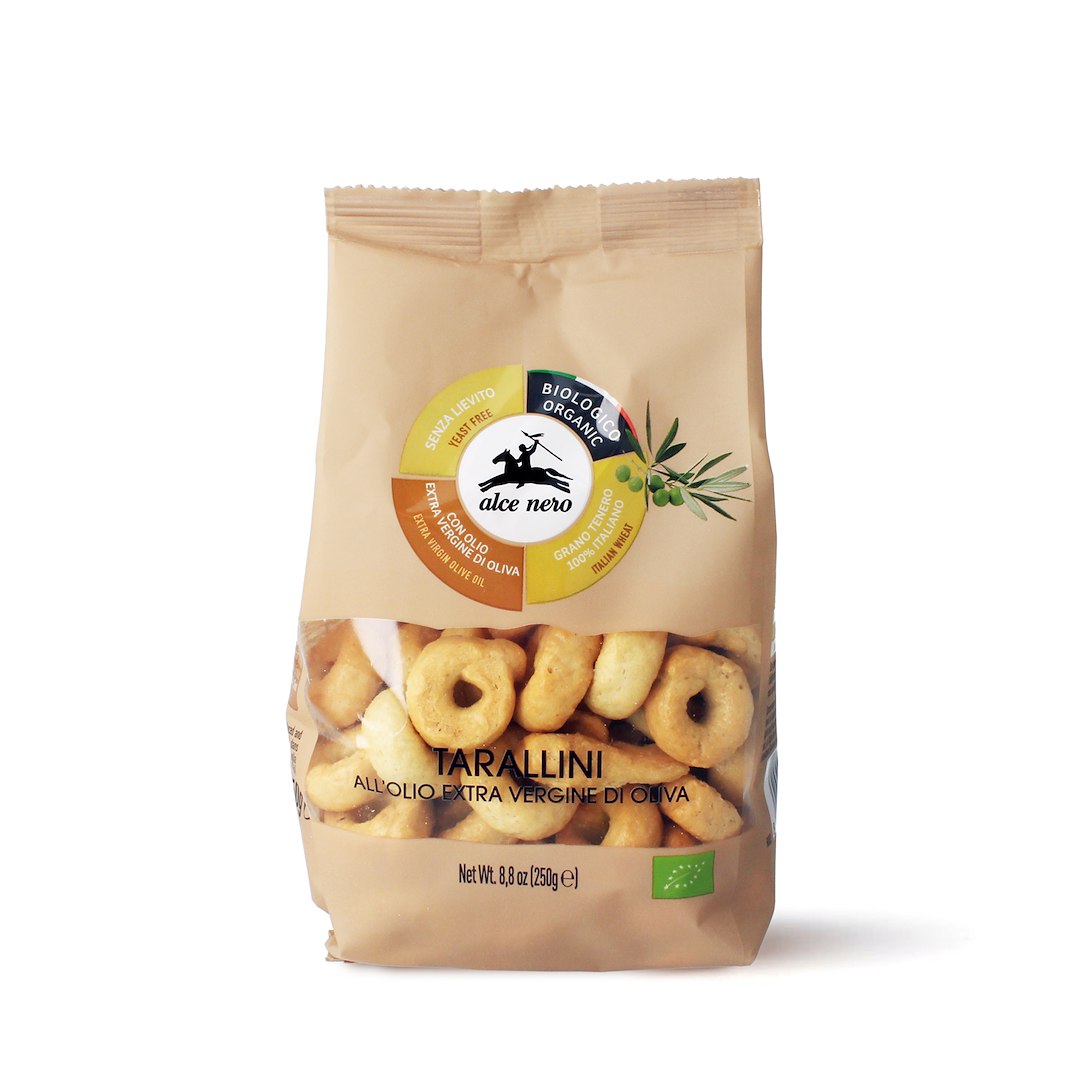 TARALLINI Z OLIWĄ Z OLIWEK EXTRA VIRGIN BIO 250 g – ALCE NERO TARALLINI Z OLIWĄ Z OLIWEK EXTRA VIRGIN BIO 250 g – ALCE NERO