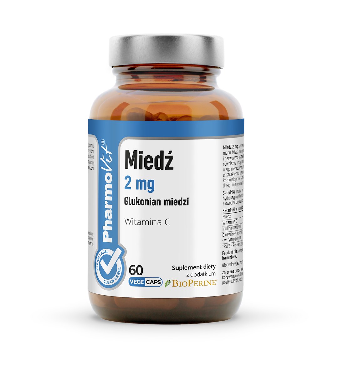 MIEDŹ ORGANICZNA (2 mg) BEZGLUTENOWA 60 KAPSUŁEK – PHARMOVIT (CLEAN LABEL) MIEDŹ ORGANICZNA (2 mg) BEZGLUTENOWA 60 KAPSUŁEK – PHARMOVIT (CLEAN LABEL)