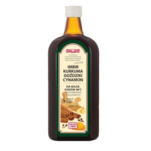 NAPÓJ IMBIR – KURKUMA – GOŹDZIKI – CYNAMON BEZ DODATKU CUKRÓW 500 ml – POLSKA RÓŻA